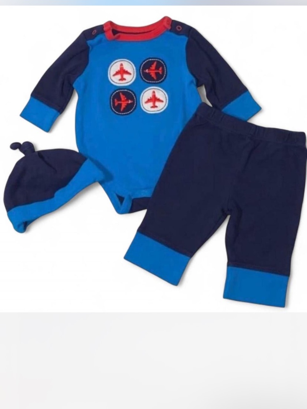 Offspring Navy and Red 3 Piece Airplane Outfit Size 3 Months